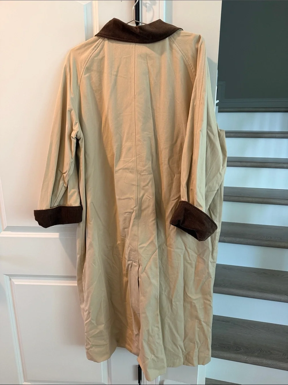 H&M Beige Trench Coat with Dark Brown Corduroy Collar